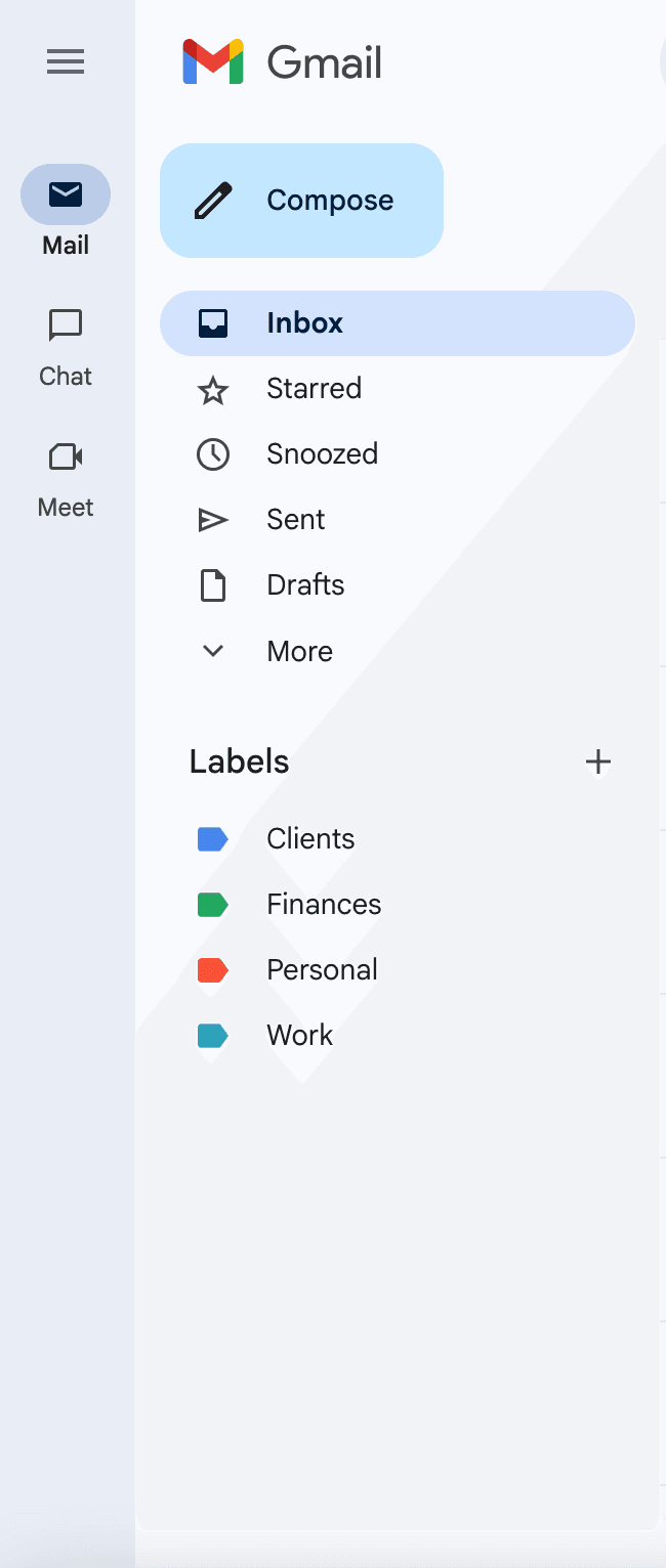 Screenshot of the left navigation panel in Gmail
