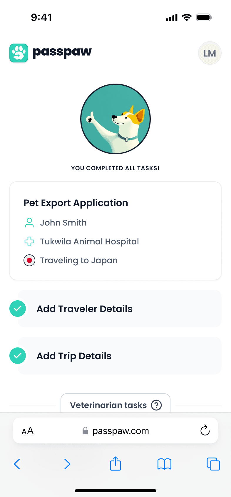 Screenshot of Passpaw app on mobile showing a success screen