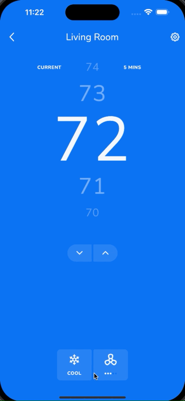 GIF of an app prototype showing how to rename a zone and change from cooling to heating