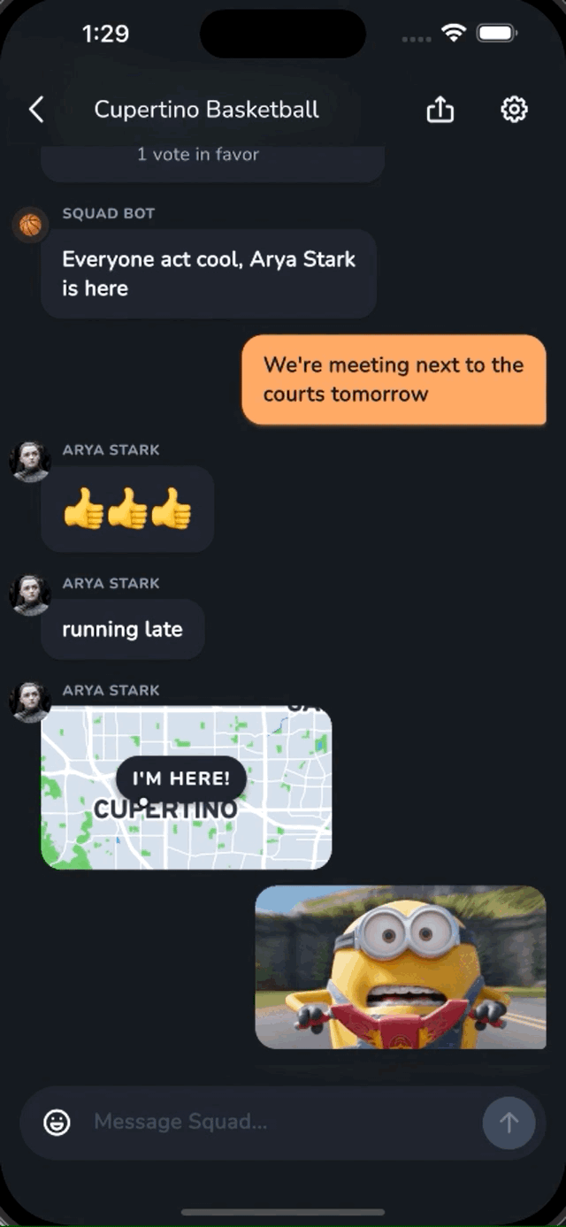 GIF of the Tinytown app showing how to send messages