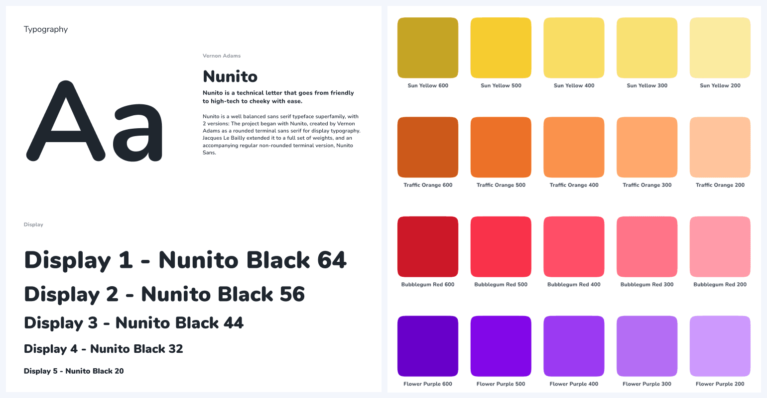 Tinytown style guide with color and fonts