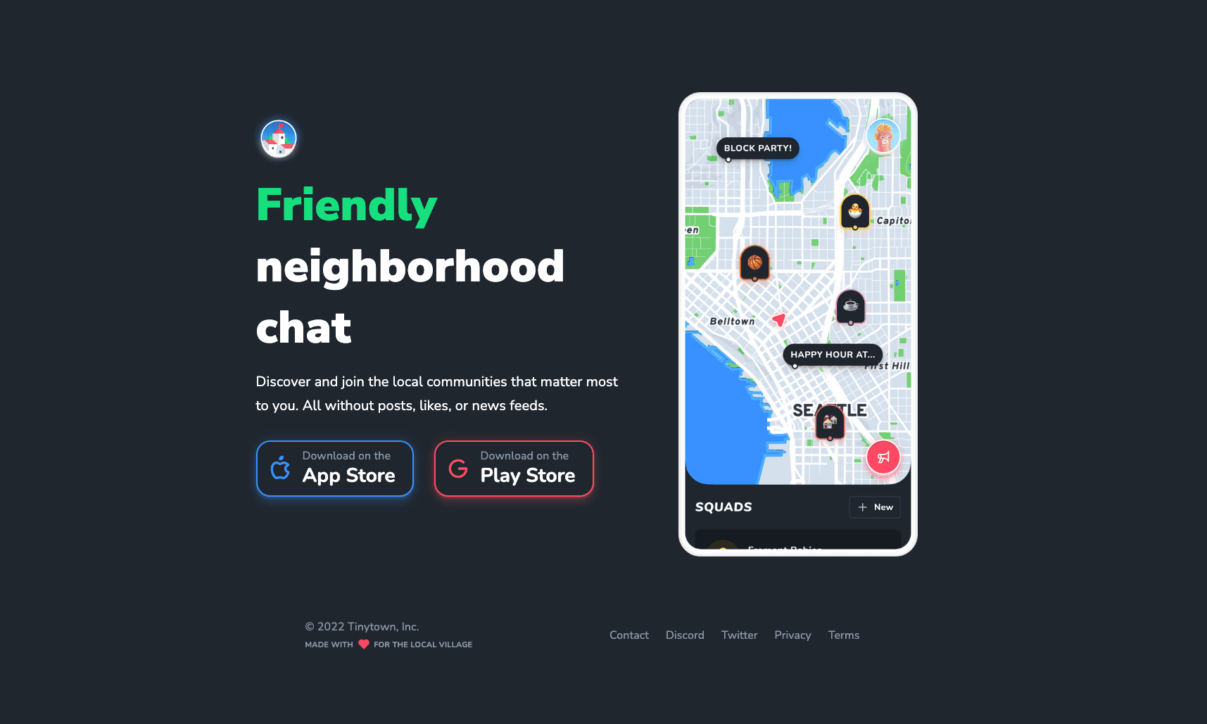 Screenshot of the Tinytown website
